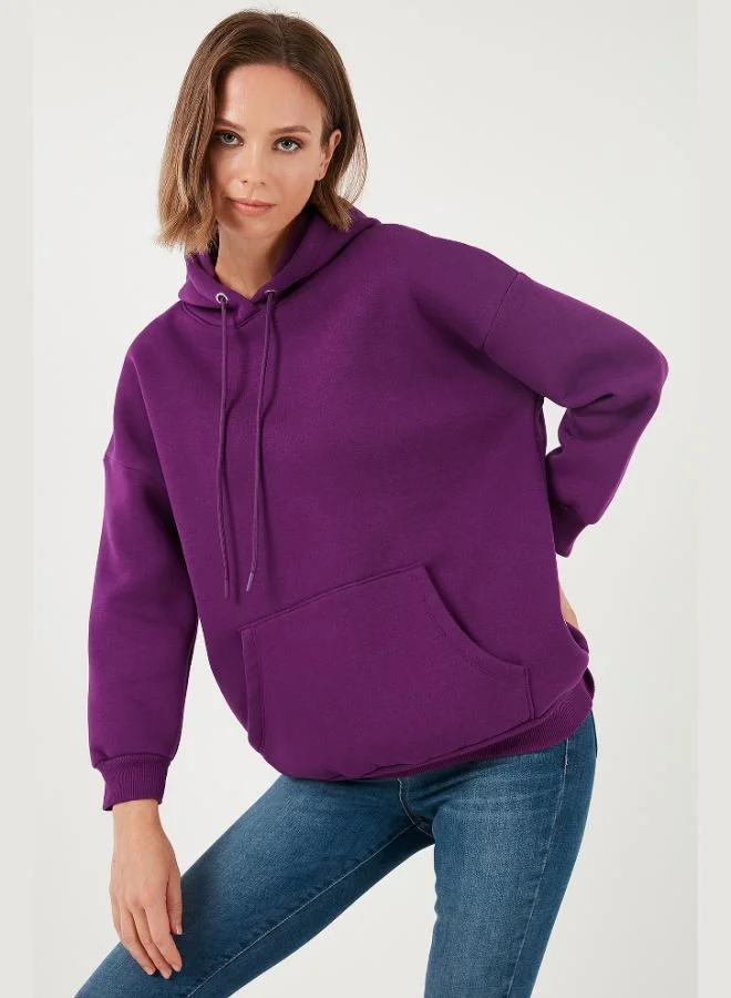 Lela Lela Regular Fit Cotton Hooded Collar Brushed Winter Sweatshirt Women's SWEAT 5863854