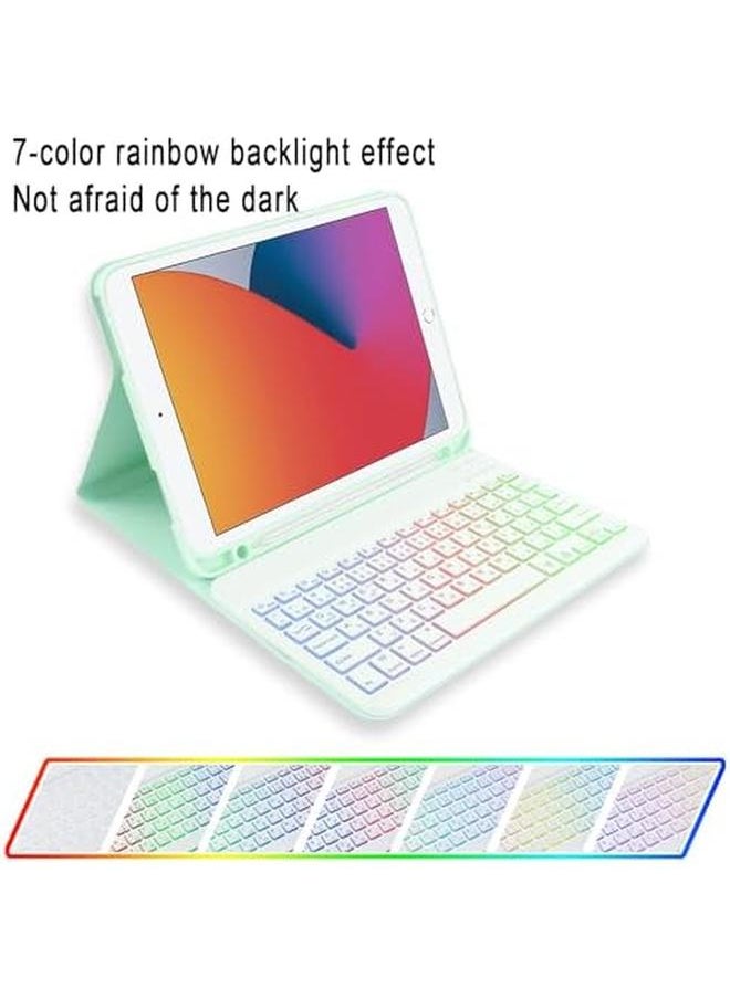 erorex - Case With Arabic Keyboard For Ipad 10.2 Inch 7Th 8Th 9Th Generation Ipad Air 3 10.5" Ipad Pro 10.5" 7 Color Rainbow Backlit Detachable Keyboard With Type C Charging Magnetic Cover Green - Image 1