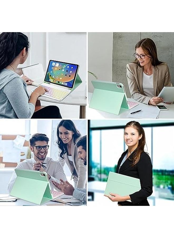 erorex - Case With Arabic Keyboard For Ipad 10.2 Inch 7Th 8Th 9Th Generation Ipad Air 3 10.5" Ipad Pro 10.5" 7 Color Rainbow Backlit Detachable Keyboard With Type C Charging Magnetic Cover Green - Image 1
