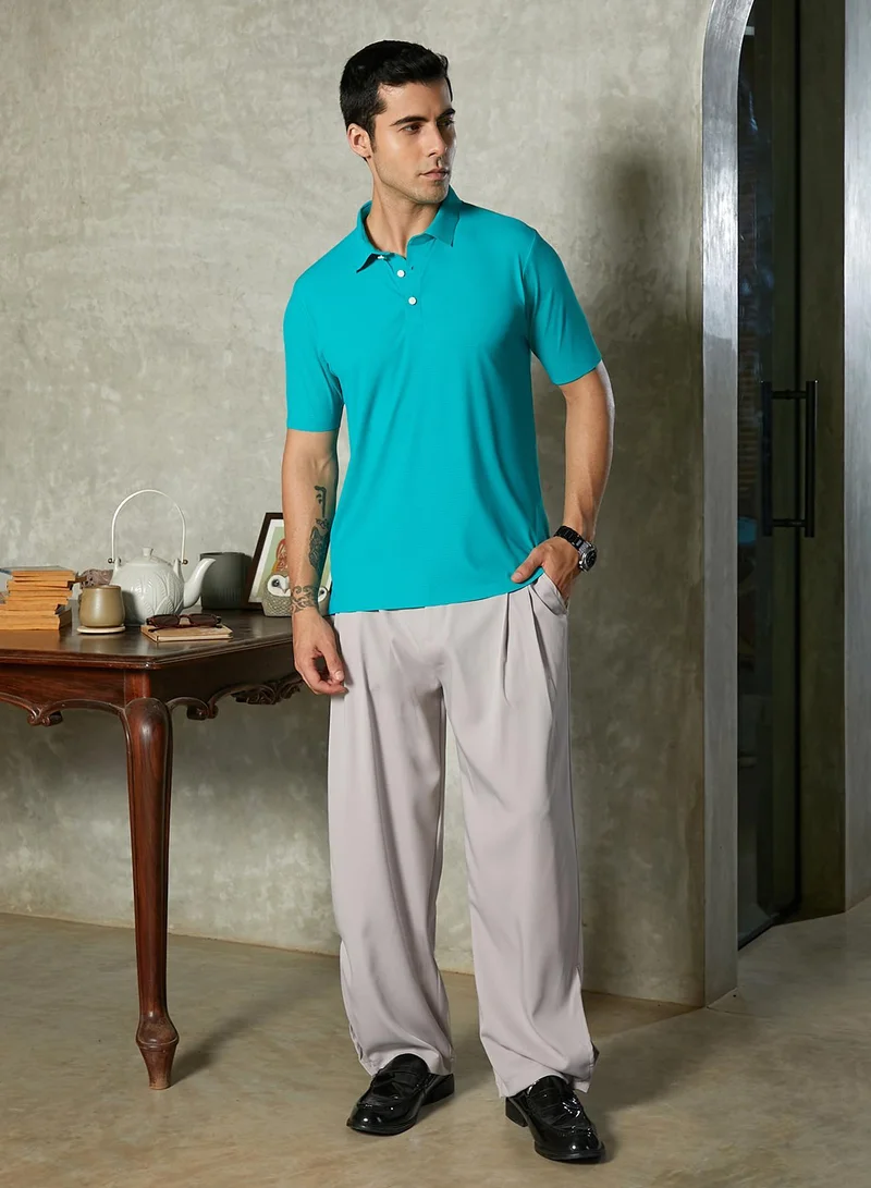 CAHOOT  Men's Aqua Green Seamless Striped Polo T-Shirt for Men | Best Price UAE