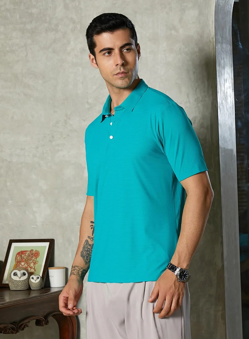 CAHOOT  Men's Aqua Green Seamless Striped Polo T-Shirt for Men | Best Price UAE
