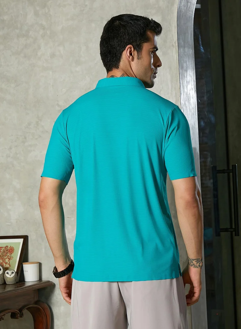 CAHOOT  Men's Aqua Green Seamless Striped Polo T-Shirt for Men | Best Price UAE
