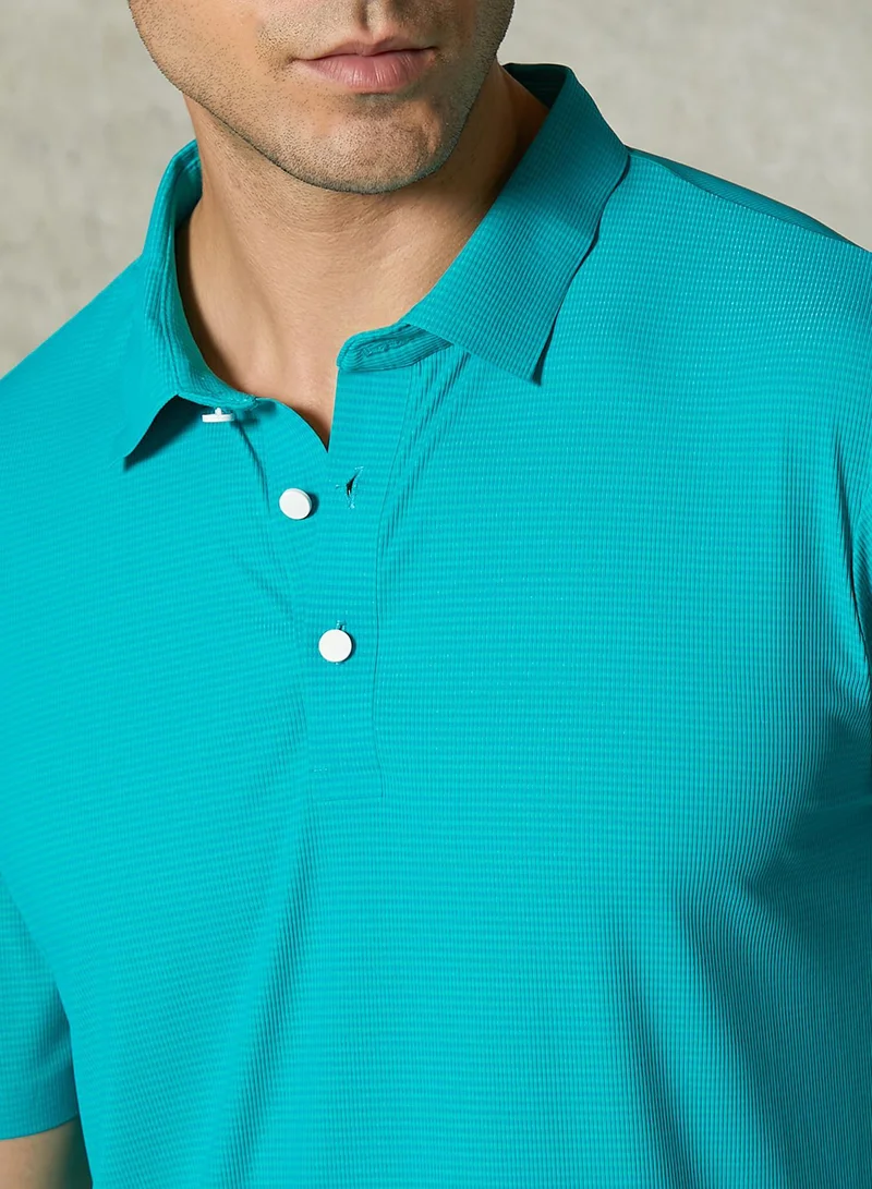 CAHOOT  Men's Aqua Green Seamless Striped Polo T-Shirt for Men | Best Price UAE