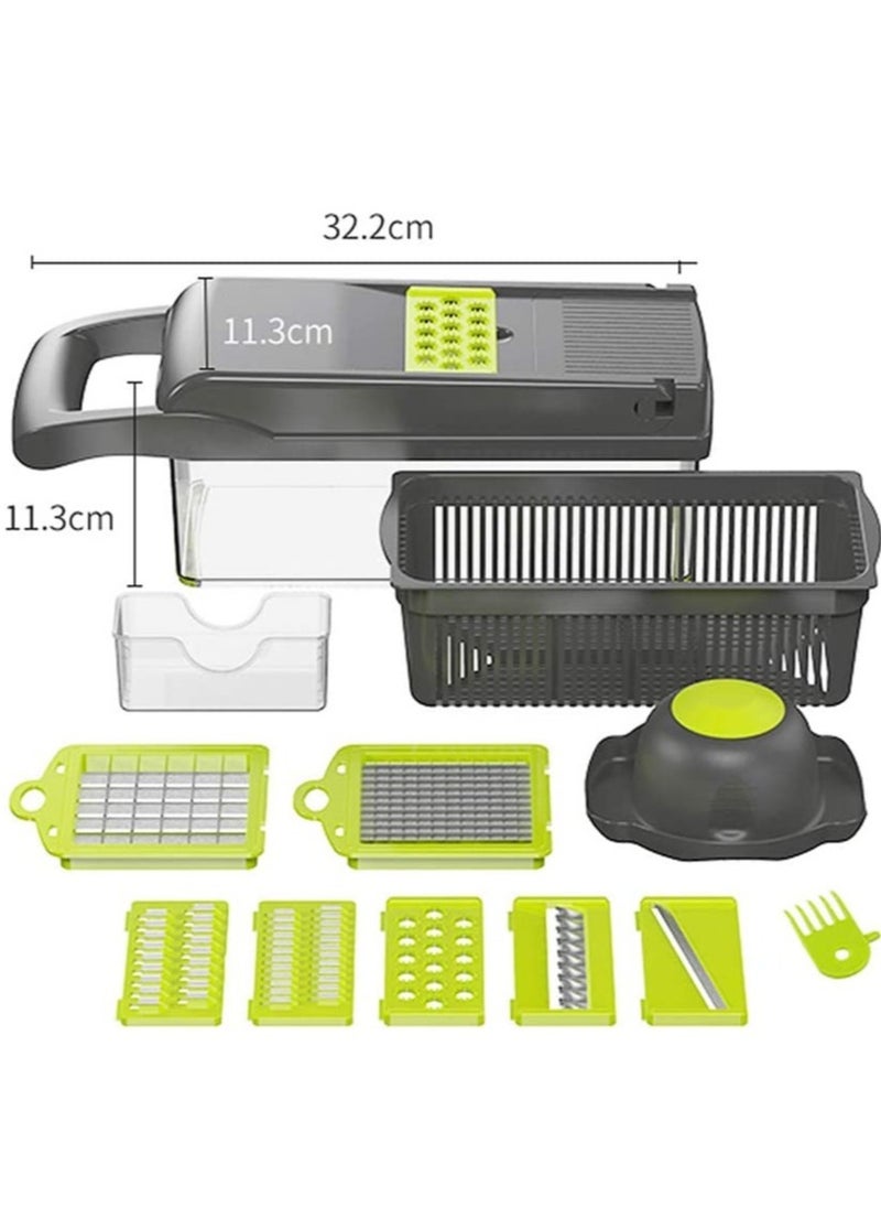 ELTRAZONE - Vegetable Chopper Mandoline Slicer Cutter Chopper and Grater 11 in 1 Interchangeable Blades with Colander Basket and Container - Image 1