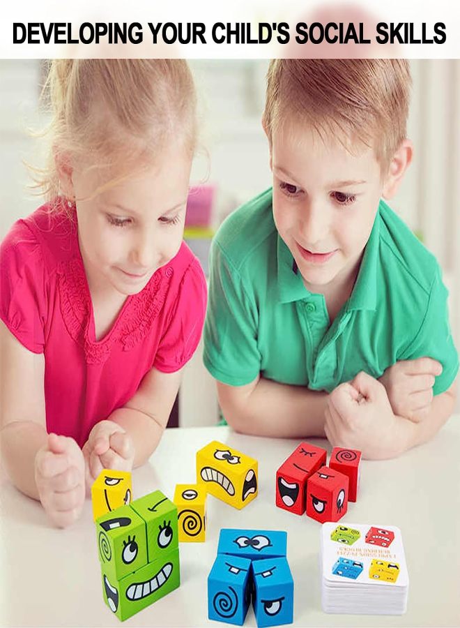 Face Changing Expressions Wooden Block Puzzles,Multi-Player Blocks that Improve Children's Thinking Skills, Collaboration and Colour Perception, Parent-Child Board Games for Children Age 3+ - Image 2