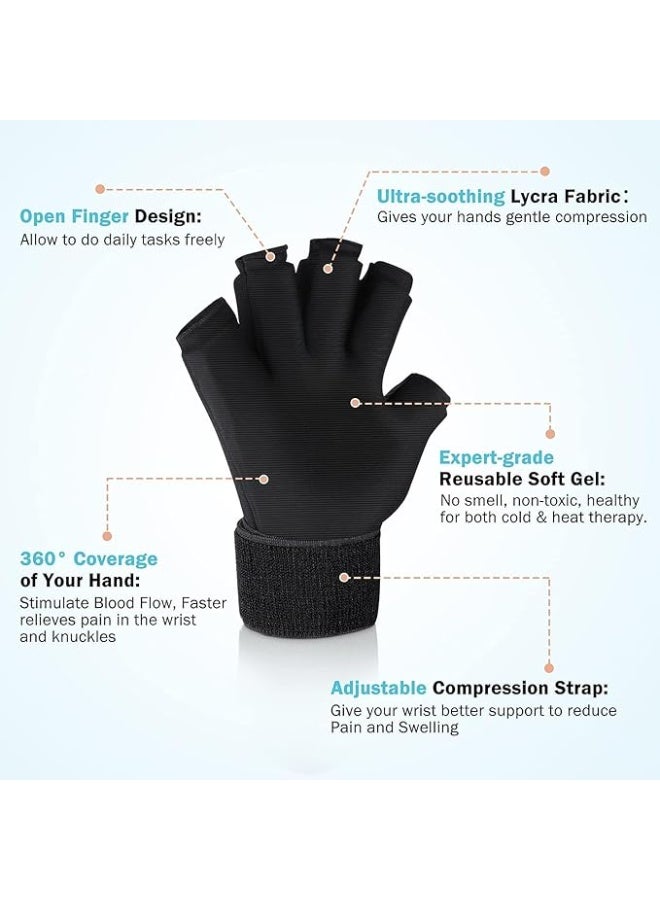 DUNISO Gel Glove，Finger Arthritis Compression Ice Glove for Pain Relief,Hot and Cold Compress Glove，Anti Slip and Durable，for Tendinitis, Carpal Tunnel，Black - Image 4