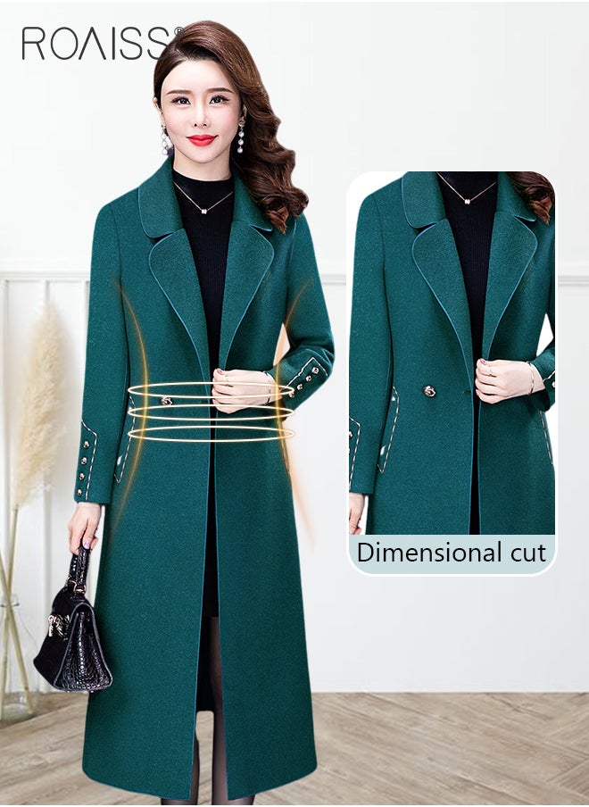 roaiss - Women Contrast Binding Dual Pocket Overcoat Women Stylish Coat Warm Pure Color Long Jacket Women Outwear Slim High Quality Women Jackets - Image 1