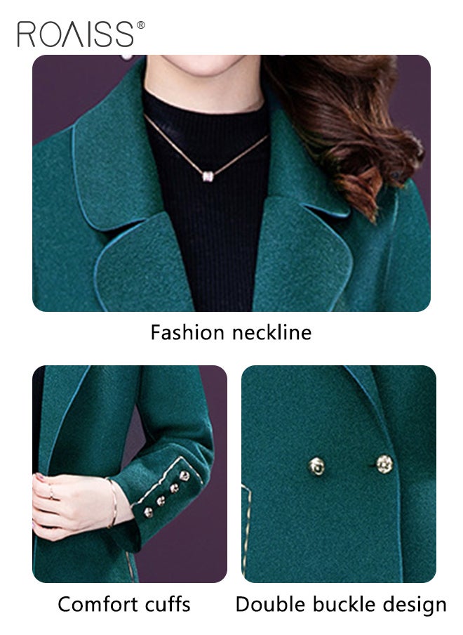 roaiss - Women Contrast Binding Dual Pocket Overcoat Women Stylish Coat Warm Pure Color Long Jacket Women Outwear Slim High Quality Women Jackets - Image 1