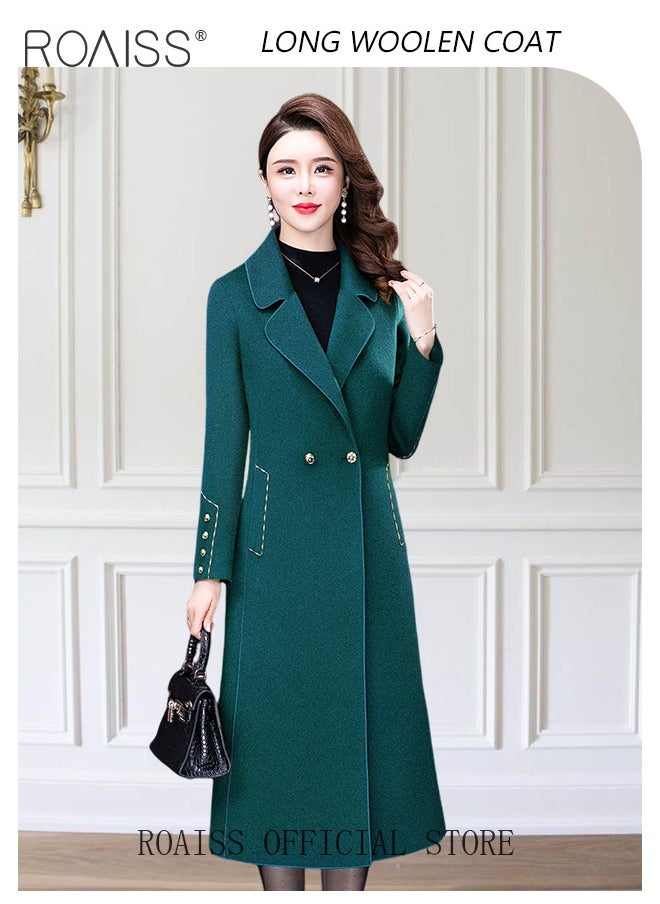 roaiss - Women Contrast Binding Dual Pocket Overcoat Women Stylish Coat Warm Pure Color Long Jacket Women Outwear Slim High Quality Women Jackets - Image 1