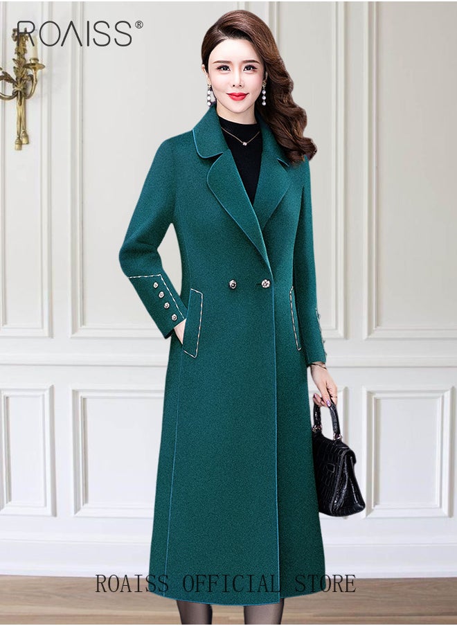 roaiss - Women Contrast Binding Dual Pocket Overcoat Women Stylish Coat Warm Pure Color Long Jacket Women Outwear Slim High Quality Women Jackets - Image 1