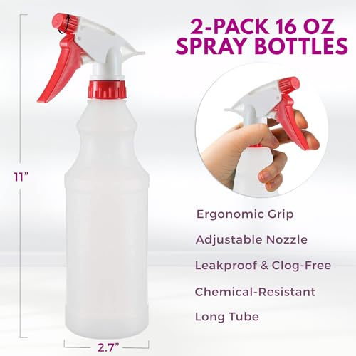 DilaBee Plastic Spray Bottle (2 Pack) - 16oz Empty Spray Bottles for Cleaning, Gardening & Grilling - Leakproof & Adjustable Nozzle Water Spray Bottle - Heavy Duty & BPA Free Plastic Spray Bottles - Image 2