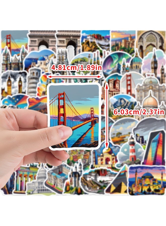 قوس قزح أورينبو ملصقات مباني المعالم للمراهقين، 50 قطعة، ملصقات السفر حول العالم، زجاجات المياه، الكمبيوتر المحمول، لوح التزلج، الأكواب، الدراجات، سجل القصاصات، للبالغين، البنات والأولاد، مجموعة ملصقات للأطفال - Image 3