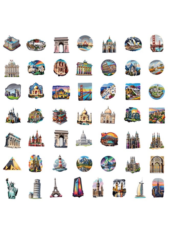 قوس قزح أورينبو ملصقات مباني المعالم للمراهقين، 50 قطعة، ملصقات السفر حول العالم، زجاجات المياه، الكمبيوتر المحمول، لوح التزلج، الأكواب، الدراجات، سجل القصاصات، للبالغين، البنات والأولاد، مجموعة ملصقات للأطفال - Image 2