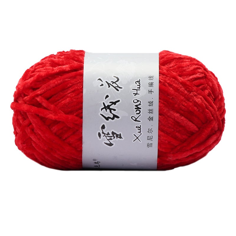 Velvet Chenille Hand Knit Yarn for DIY Scarves Hats 12 red.