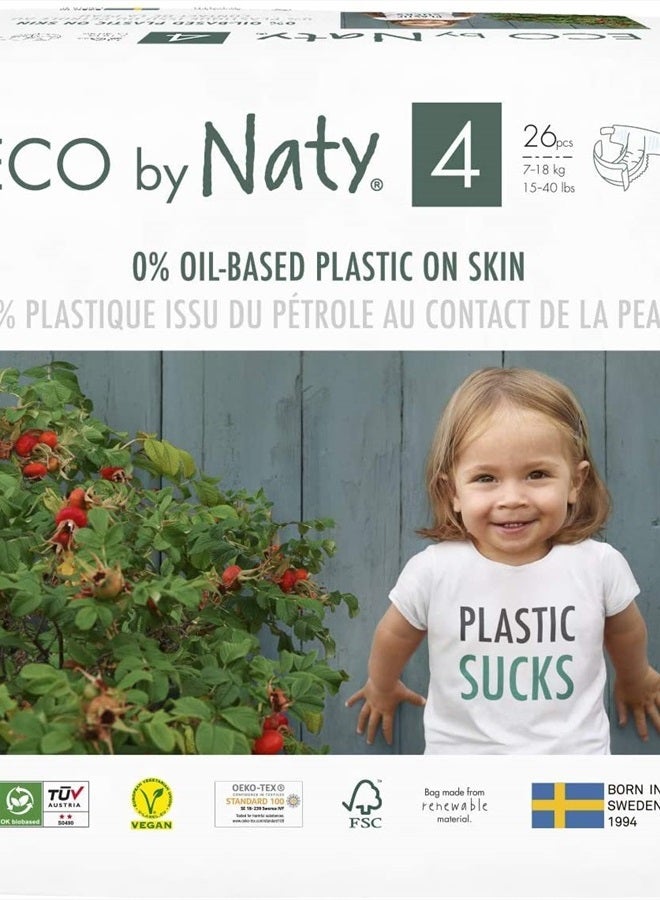ECO by Naty حفاضات الأطفال - حفاضات صديقة للبيئة مصنوعة من مواد نباتية، رائعة لبشرة الأطفال الحساسة وتساعد في منع التسرب (الحجم 4، 26 قطعة) - Image 1