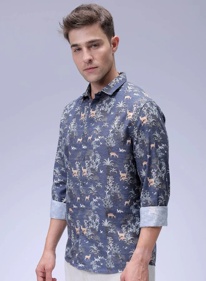 The Indian Garage Co Men Regular Fit Floral Printed Full Sleeves Cutaway Collar Resort Wear Shirt