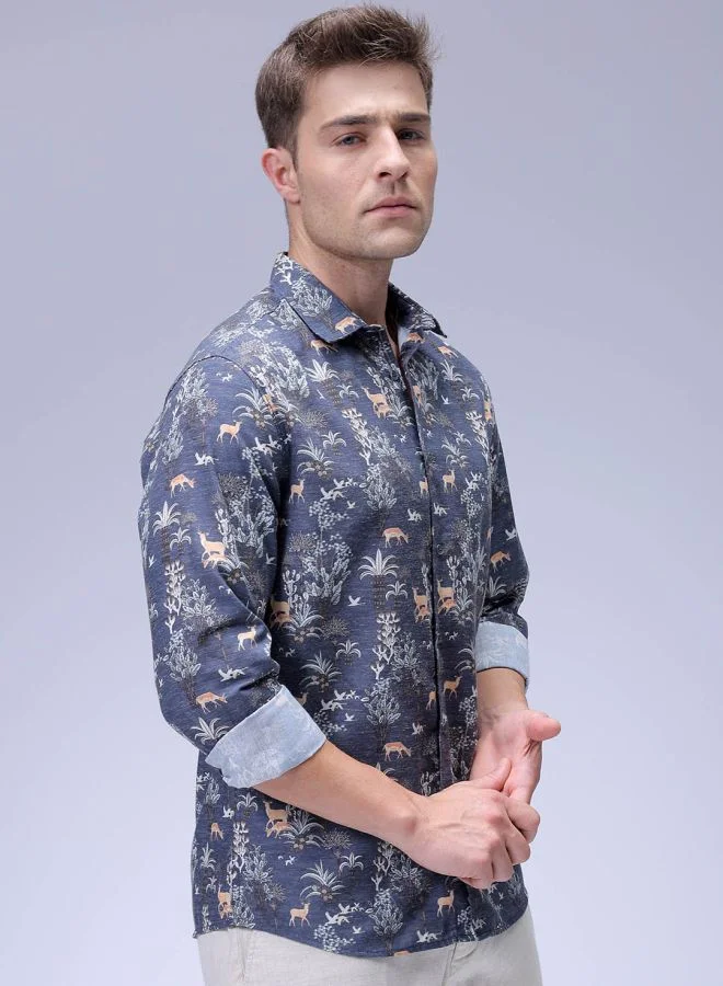 The Indian Garage Co Men Regular Fit Floral Printed Full Sleeves Cutaway Collar Resort Wear Shirt