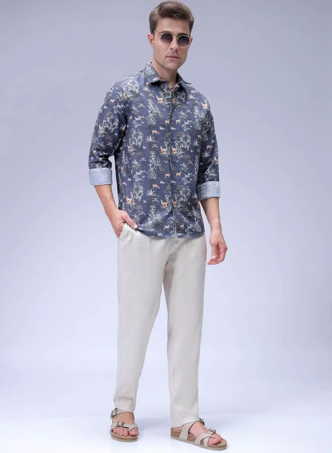 The Indian Garage Co Men Regular Fit Floral Printed Full Sleeves Cutaway Collar Resort Wear Shirt