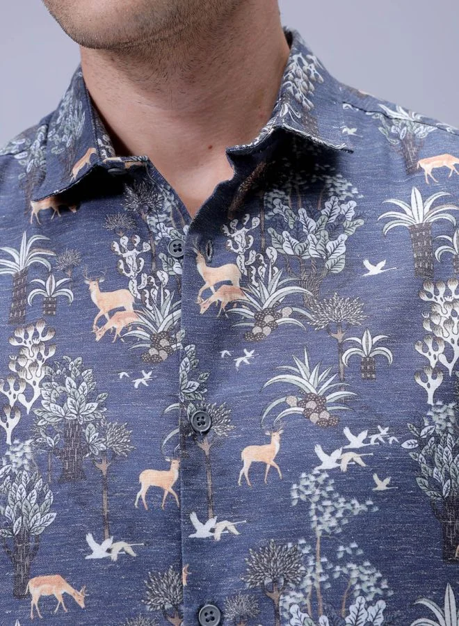 The Indian Garage Co Men Regular Fit Floral Printed Full Sleeves Cutaway Collar Resort Wear Shirt