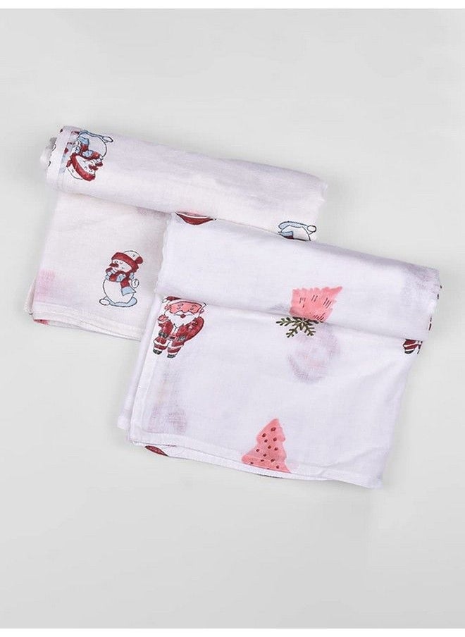 MOM'S HOME Organic Cotton Baby Muslin Swaddle Blanketextra Large Size 110X110 Cmpack Of 2Santa Snowman  - Image 3