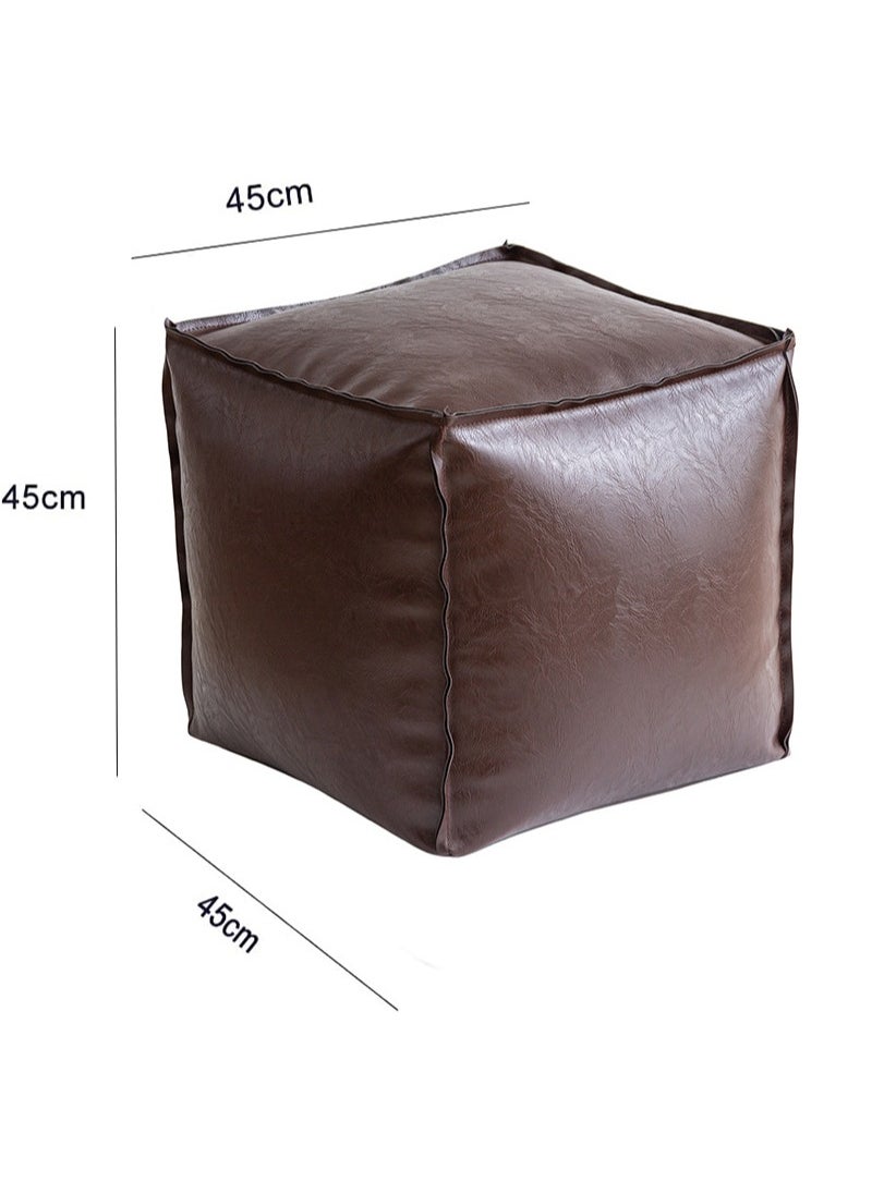 Apustim 40*40*40cm Unstuffed Pouf Cover, Faux Leather Poofy Ottoman Footstool For living room Decoration Square Foot Rest for Storage Orange Floor Cushion Footrest (Brown sugar color，Only Cover，No Filler)  - Image 2