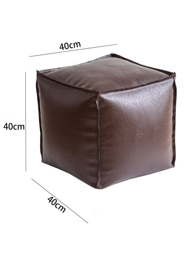 Apustim 40*40*40cm Unstuffed Pouf Cover, Faux Leather Poofy Ottoman Footstool For living room Decoration Square Foot Rest for Storage Orange Floor Cushion Footrest (Brown sugar color，Only Cover，No Filler)  - Image 2
