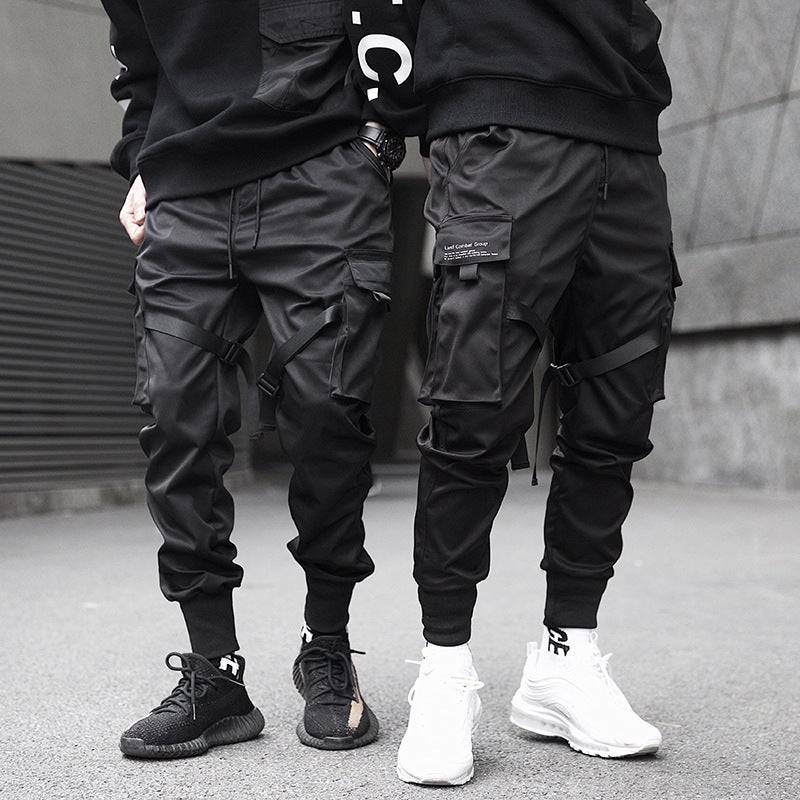 Generic Hong Kong Tide Youth Leg Pants Mens Tide Brand Functional Tactical Paratroopers Cute Pants National Tide Casual Student Slim-fit Leg Pants Black