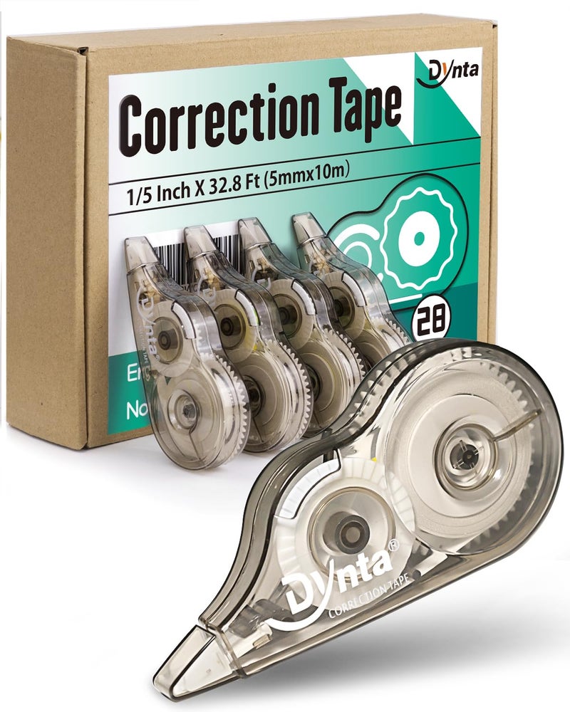 Dynta Correction Tape 28 Pack, White Mistake Out, Transparent Dispenser, 1/5 Inch X 32.8 Ft (5mmx10m), Correction Supplies Ergonomic Design Instant Fixes - Image 1