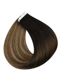 Fshine Hair Extensions Brown with Blonde Highlights Extensions Black Roots Balayage Hair Extensions Black Ombre to Brown with Blonde Highlight Hair 16inch 20Pieces 50Grams  - Image 2