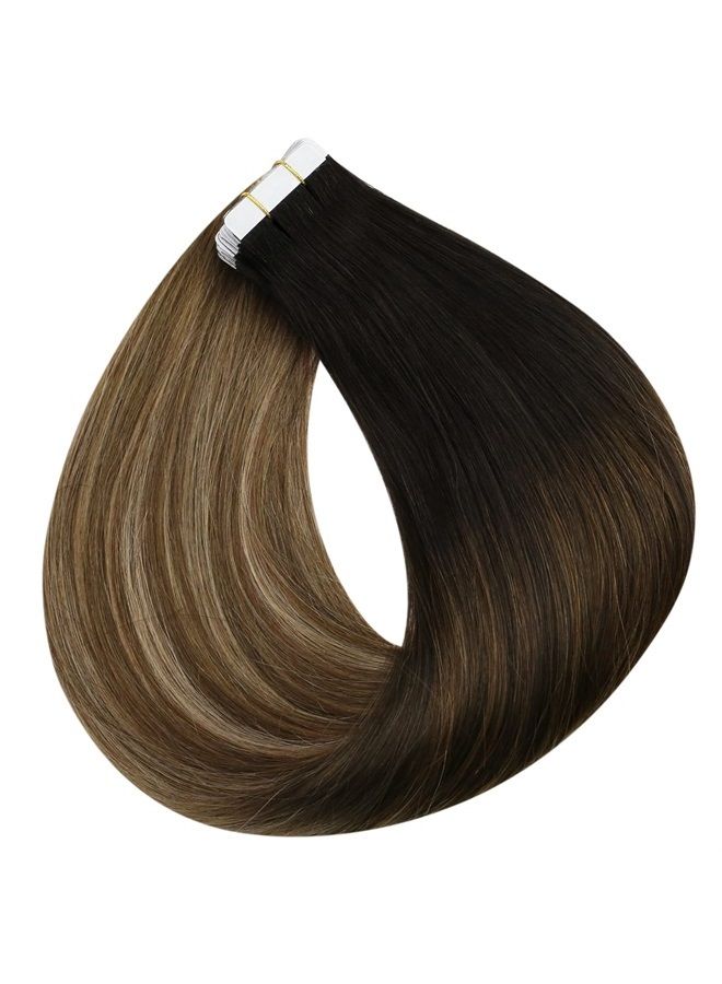 Fshine Hair Extensions Brown with Blonde Highlights Extensions Black Roots Balayage Hair Extensions Black Ombre to Brown with Blonde Highlight Hair 16inch 20Pieces 50Grams - Image 2