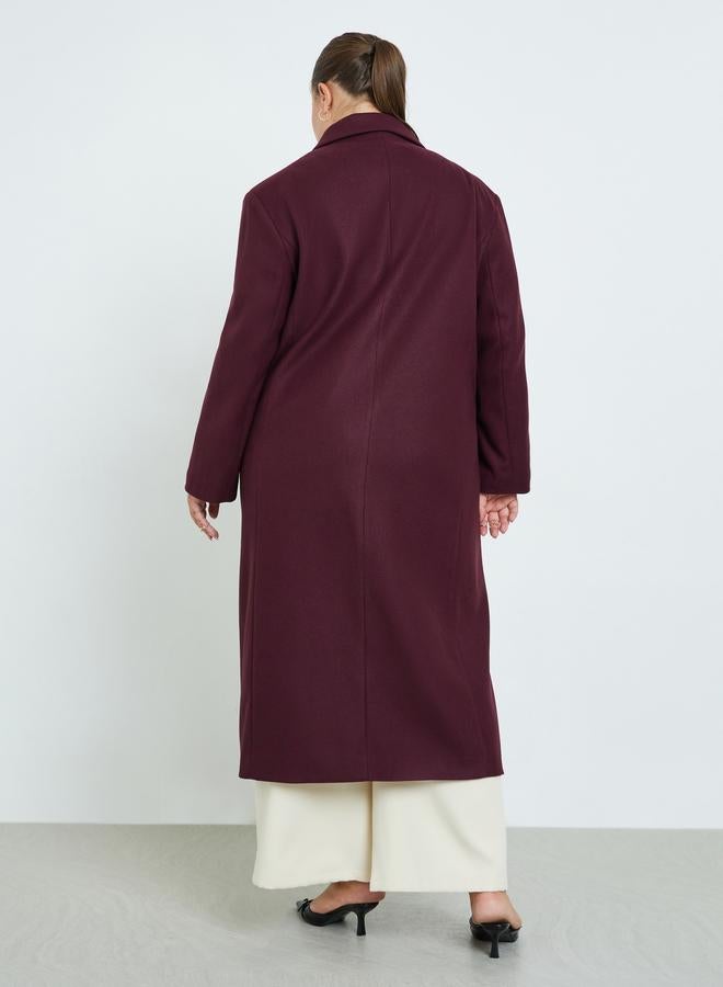 Styli Plus Size Burgundy Double Breasted Longline Coat - Image 4
