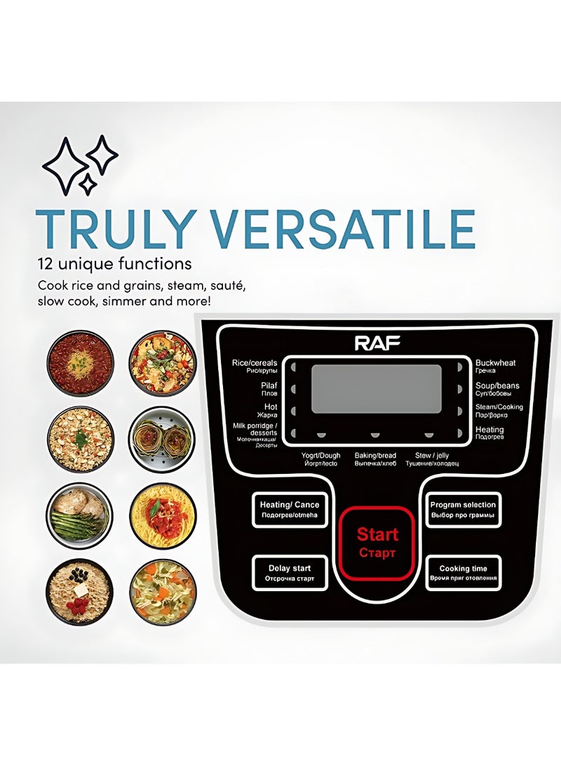 آر إيه أف قدر ضغط RAF سعة 12 لترًا بقوة 1600 واط - قدر متعدد الاستخدامات رقمي مزود بلوحة تحكم LED ومؤقت ضبط مسبق لمدة 24 ساعة ووعاء غير لاصق للأرز واللحوم والحساء والمزيد - Image 3