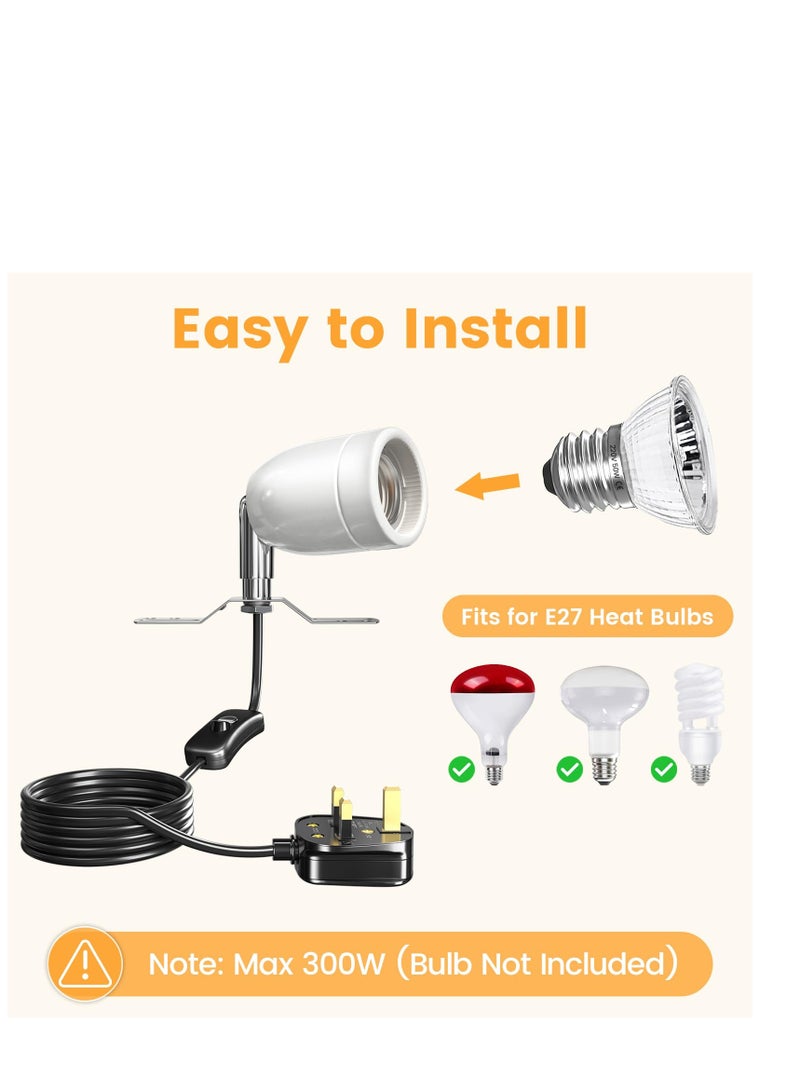 حامل مصباح حرارة سيراميك زواحف 300W، قاعدة E27 لحامل مصباح حرارة سيراميك، حامل ضوء زواحف دوار مع مفتاح تشغيل/إيقاف في الخط للسلحفاة، الثعبان، السحلية، الكلب، الدجاج - بدون مصباح حرارة - Image 2