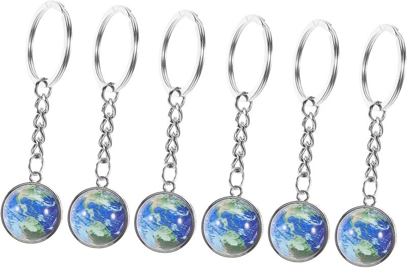 Glow In The Dark Double Sided Earth Keychain 6pcs For Backpack Car Keys - Image 1