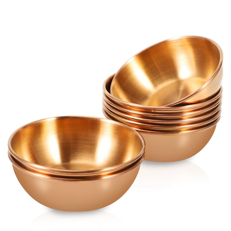Amytalk 8 Pack 3.2inch Stainless Steel Sauce Dishes Mini Individual Saucers Bowl Round Seasoning Dishes Sushi Dipping Bowl Appetizer Plates, Champagne Gold - Image 1