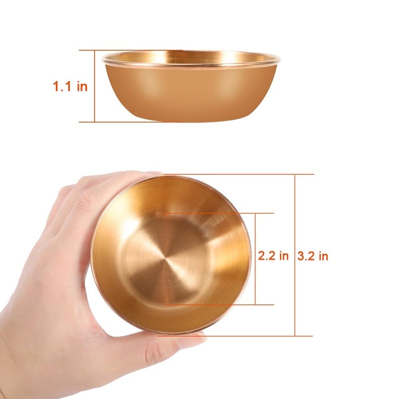 Amytalk 8 Pack 3.2inch Stainless Steel Sauce Dishes Mini Individual Saucers Bowl Round Seasoning Dishes Sushi Dipping Bowl Appetizer Plates, Champagne Gold - Image 2