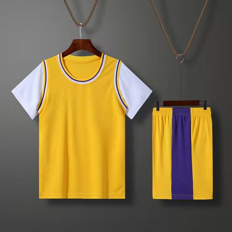 Children'S Short-Sleeved Fake Two-Piece Light Board Suit For Primary And Secondary School Students Jersey Training Game Basketball Uniform With Printed Numbers - Image 5