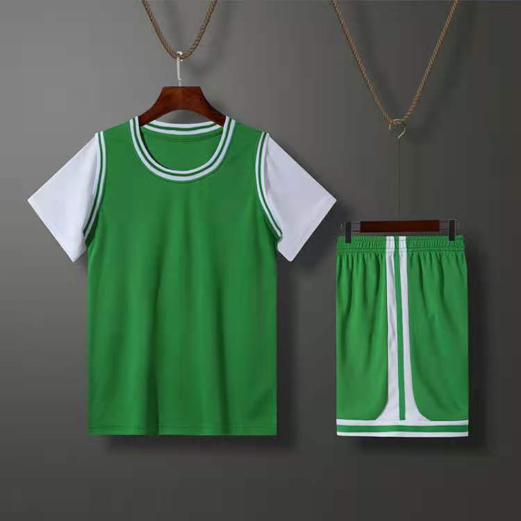 Children'S Short-Sleeved Fake Two-Piece Light Board Suit For Primary And Secondary School Students Jersey Training Game Basketball Uniform With Printed Numbers - Image 1