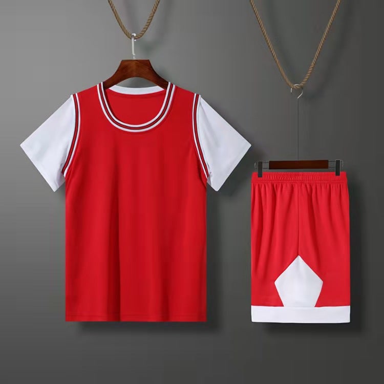Children'S Short-Sleeved Fake Two-Piece Light Board Suit For Primary And Secondary School Students Jersey Training Game Basketball Uniform With Printed Numbers - Image 3
