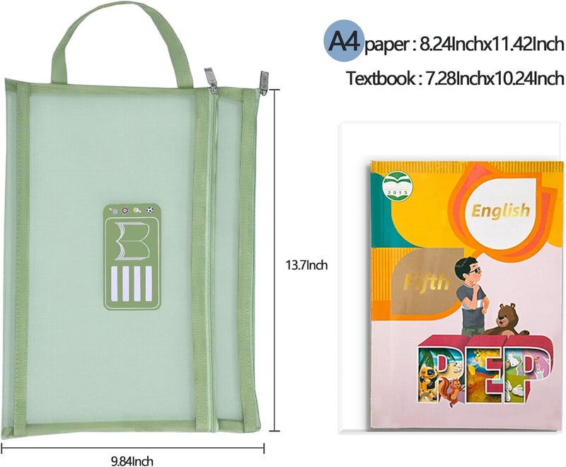 Excefore Mesh Zipper Pouch Zipper Bags, 5 Pack Double-Layer Large Size Folders With Handle, Clear Pencil Pouch Information Textbook Storage Bag, Zipper File Bags For Office Supplies For School Student - Image 4