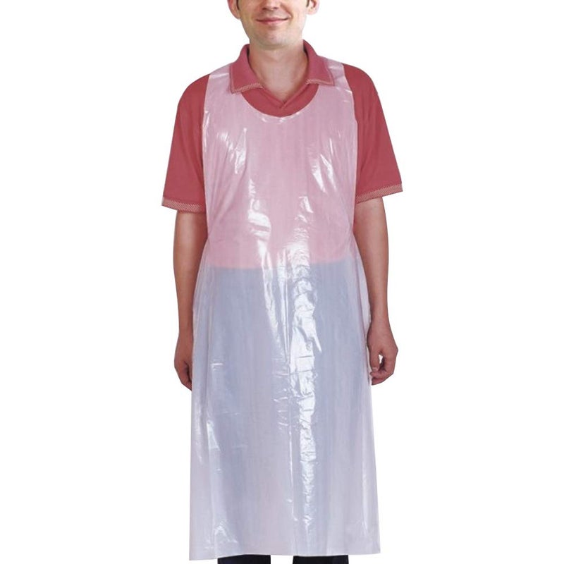 Vankcp 100 Pcs Disposable Aprons, 24'' x 42'' Plastic Waterproof Apron Painting Smock Eating Bibs for Adults Painting Party, Cooking, Housework, Picnic - Image 1
