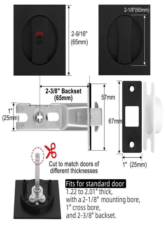 Malimali Pocket Door Lock, Matte Black Pocket Door Hardware Square Door Lock with Red-Green Indicators for Privacy Sliding Door Bifold Door Locks and Pulls Handles - Image 2