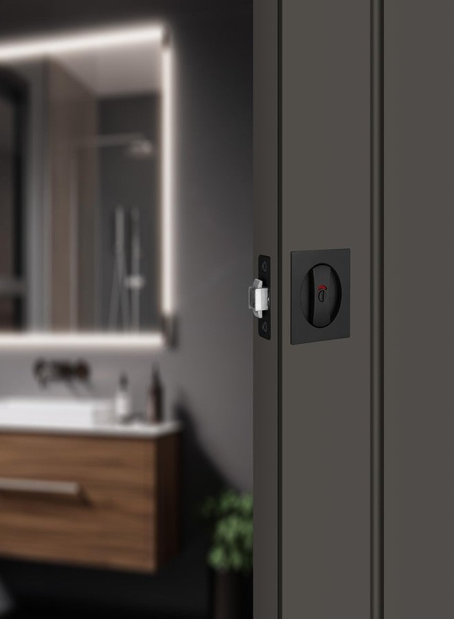 Malimali Pocket Door Lock, Matte Black Pocket Door Hardware Square Door Lock with Red-Green Indicators for Privacy Sliding Door Bifold Door Locks and Pulls Handles - Image 5