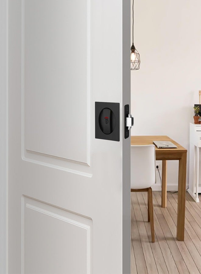 Malimali Pocket Door Lock, Matte Black Pocket Door Hardware Square Door Lock with Red-Green Indicators for Privacy Sliding Door Bifold Door Locks and Pulls Handles - Image 4