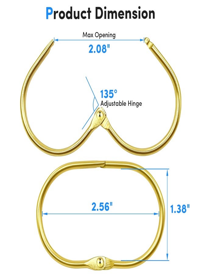 ELWEY Gold Shower Curtain Hooks Rings,ELWEY Shower Curtain Hooks Rust Proof, Metal Shower Curtain Hangers for Bathroom Shower Curtains Rods, Oval Snap Shower Rings for Curtain, Set of 12, Gold - Image 4