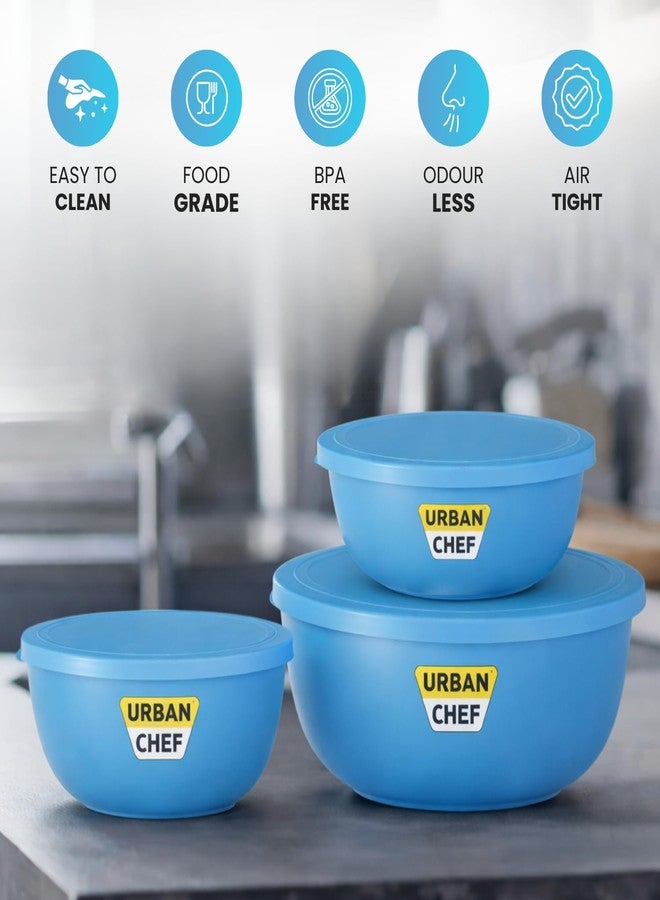 URBAN CHEF Mixing Bowl Set of 3 Stainless Steel (500ml, 800ml,1250ml) | Microwave Safe & Dishwasher Safe | Bowl Set with Lid for Gift | Bowls for Snacks | Serving Bowls Kitchen Accessories -Blue - Image 4