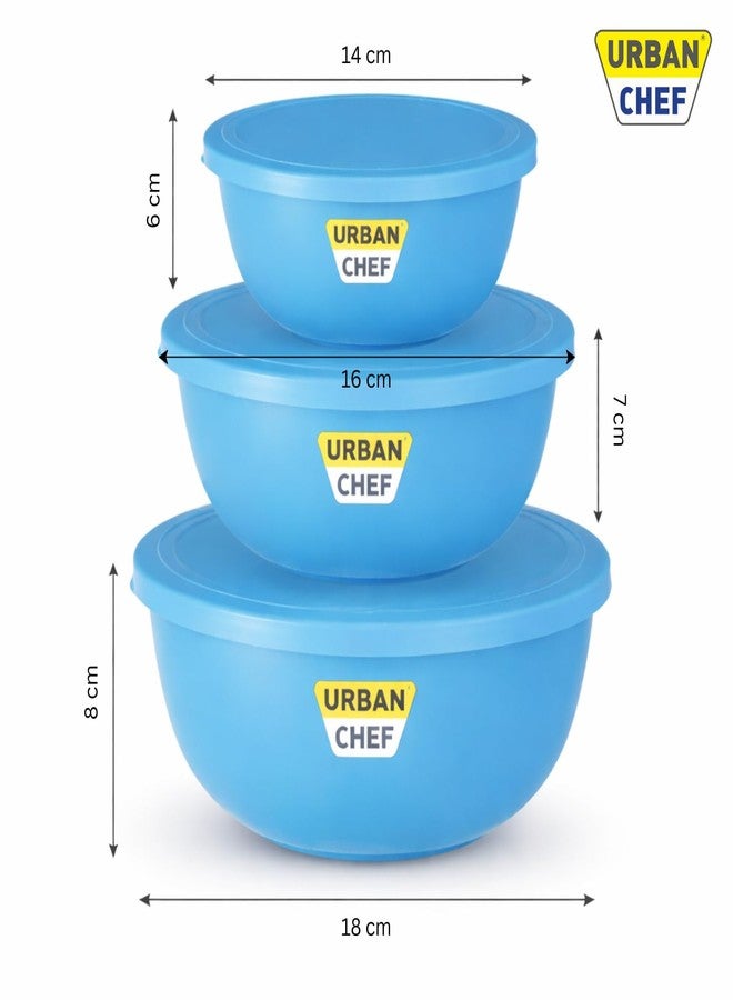 URBAN CHEF Mixing Bowl Set of 3 Stainless Steel (500ml, 800ml,1250ml) | Microwave Safe & Dishwasher Safe | Bowl Set with Lid for Gift | Bowls for Snacks | Serving Bowls Kitchen Accessories -Blue - Image 1