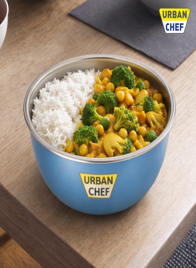 URBAN CHEF Mixing Bowl Set of 3 Stainless Steel (500ml, 800ml,1250ml) | Microwave Safe & Dishwasher Safe | Bowl Set with Lid for Gift | Bowls for Snacks | Serving Bowls Kitchen Accessories -Blue - Image 5
