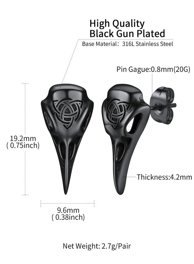 ChainsHouse Mens Raven Skull Stud Earrings Black Norse Viking Earrings Goth Jewelry for Cool Man - Image 4