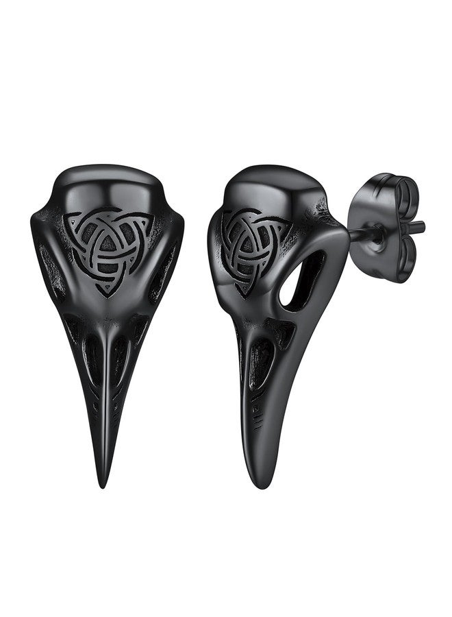 ChainsHouse Mens Raven Skull Stud Earrings Black Norse Viking Earrings Goth Jewelry for Cool Man - Image 1